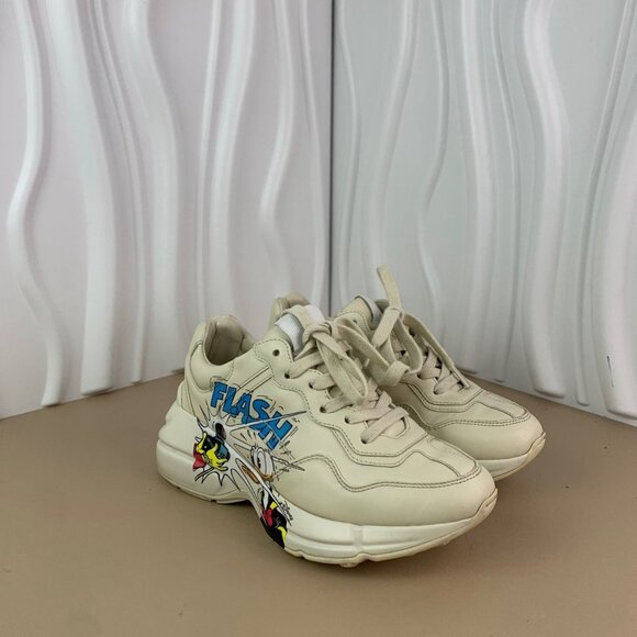 Disney X Gucci Reyton Ivory White Donald Duck Print Sneakers G 34 With Box - Picture 5 of 9